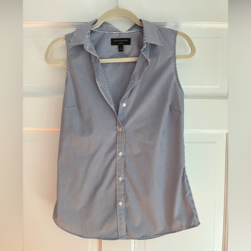 Banana Republic Factory Navy Pinstripe Sleeveless Shirt